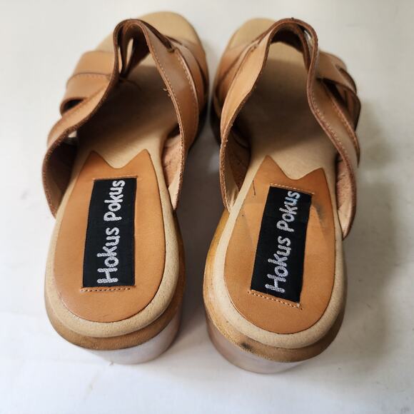 Vtg 90's Y2K Hokus Pokus Wooden Wedge Sandals Size 11M Brown Leather Woven - Picture 7 of 10